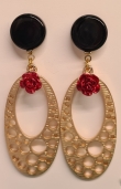 Black with red rose earrings 